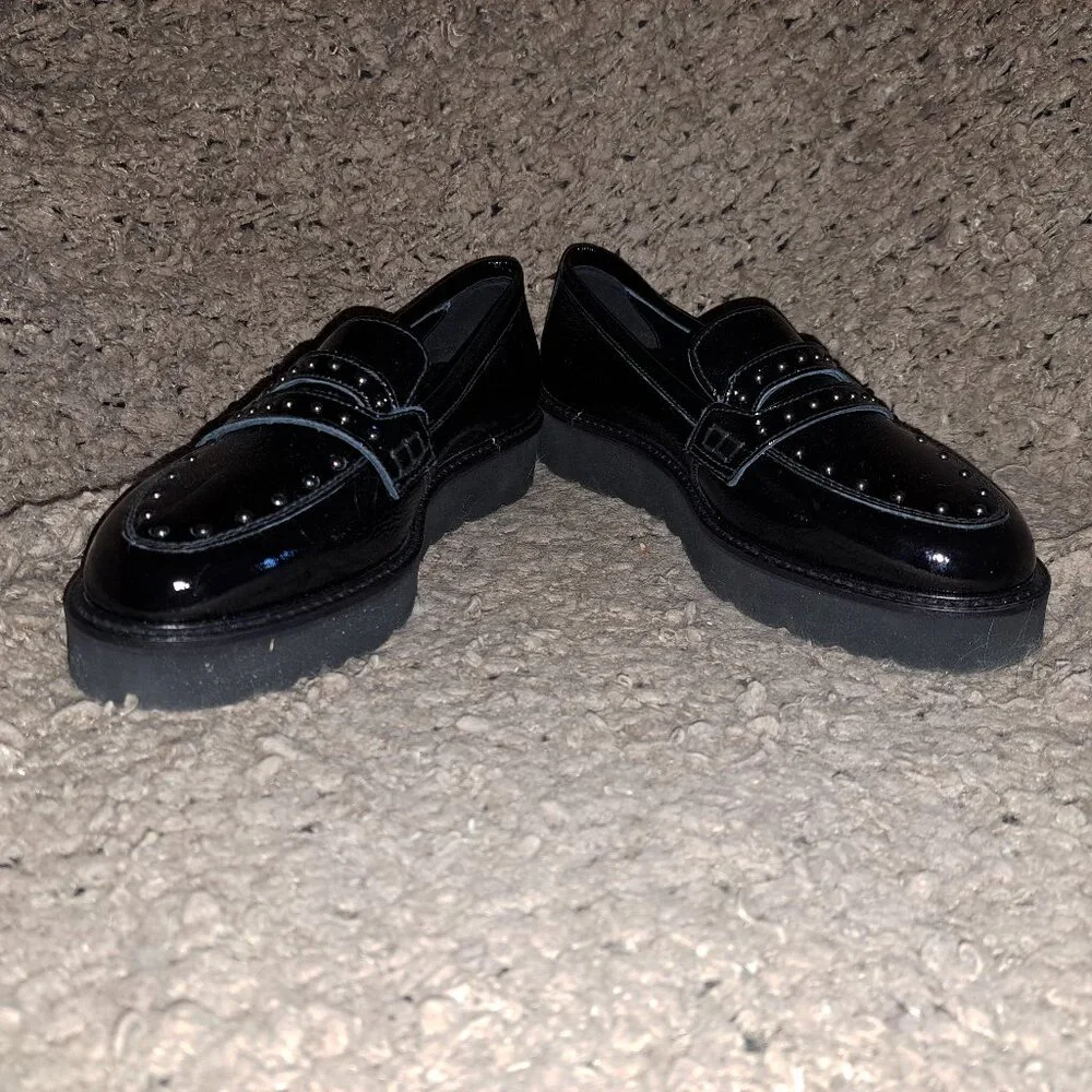 NERO GIARDINI-Black Patent Leather Studded Loafers-ITALY-Size 35-NEW/NO BOX
